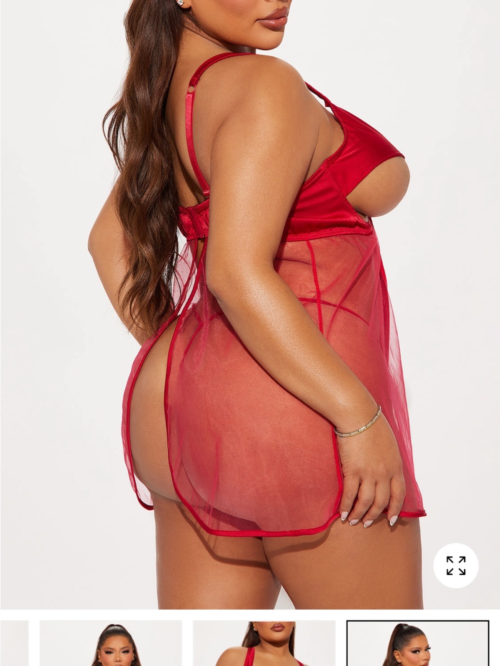 Fashion Nova Red Sheer Mesh Babydoll Chemise